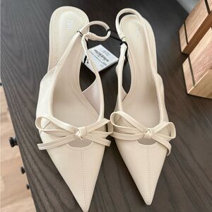 Zara Elegant Cream Bow Slingback Heels